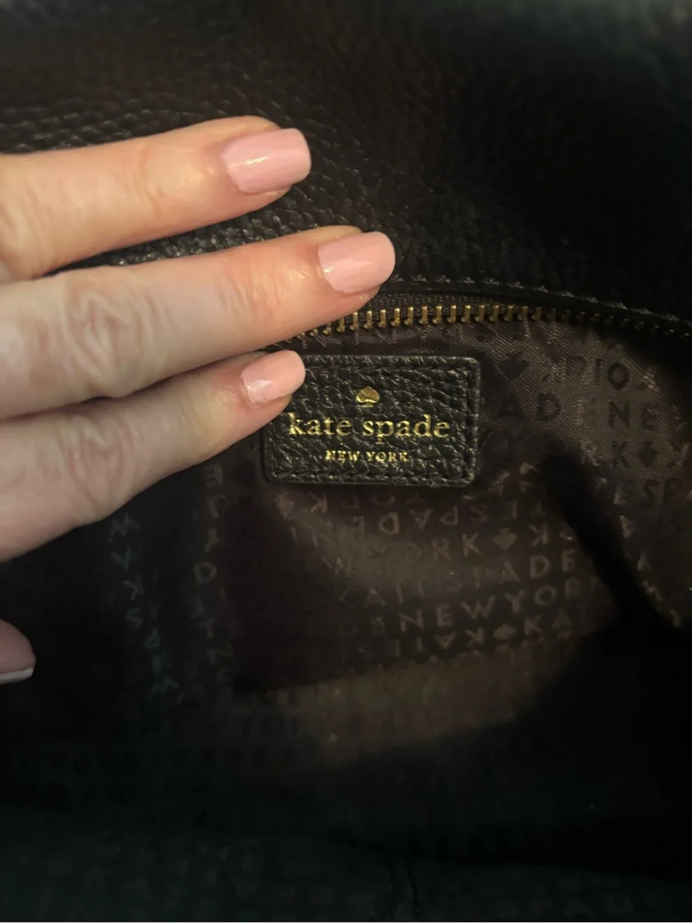kate spade Black Pebbled Leather Satchel with Gold Logo